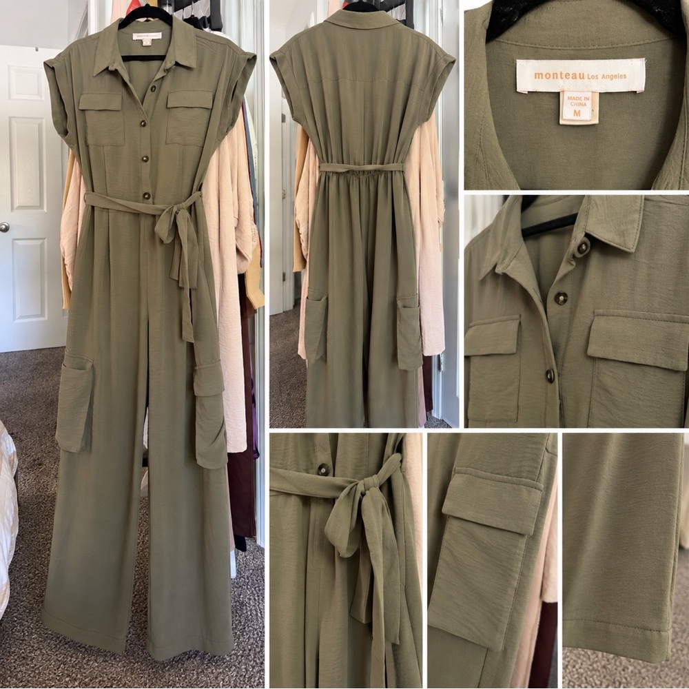 Monteau Los Angeles Olive Utility Maxi Dress with Self-Tie Waist